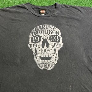 Harley Davidson Ride Live‎ Motorcycles Skull Lake Geneva WI Black T-Shirt  2XL